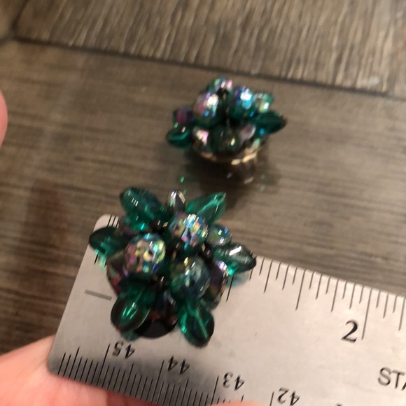 Vintage Clip Earrings Iridescent Glass Beads West Germany - Picture 12 of 12